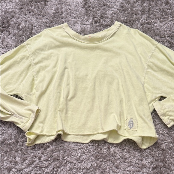 free people movement Tops - FP Movement by Free People Pale Yellow Cropped Long-Sleeve Tee